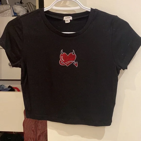 Garage Stormi Tee Rhinestone Red Devil Heart - Picture 2 of 4